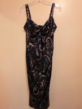 Tatyana Cat Eye Snake Print, V Neck Metallic & Black Dress L
